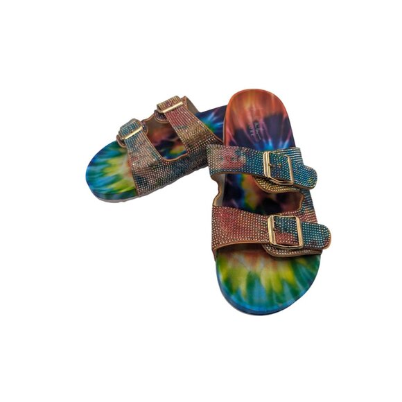 Nicole Miller tie dye rhinestone 2 buckle sandals Size 8 - Picture 2 of 10